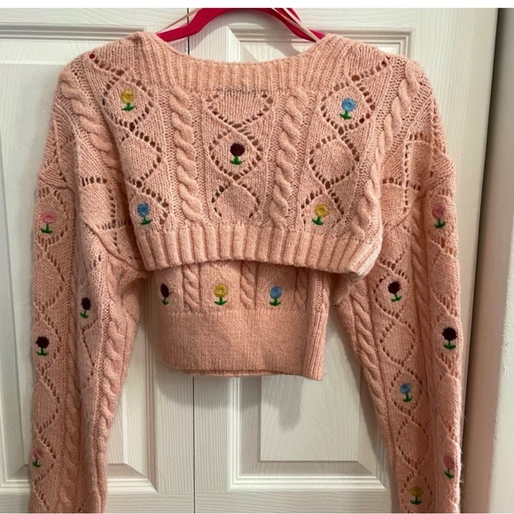 Zara Pink Cardigan and Sweater Set with Floral Embroidery - Picture 2 of 4